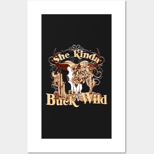 Vintage She Kinda Buck Wild Cow Skull Western For Cowboy Cowgirl Posters and Art